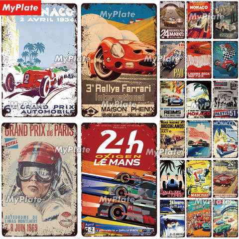 24 heures en métal signe Vintage Plaque étain signe décor mural pour Bar Pub métal artisanat rétro voiture de course affiche cadeau personnalisé en gros ► Photo 1/6