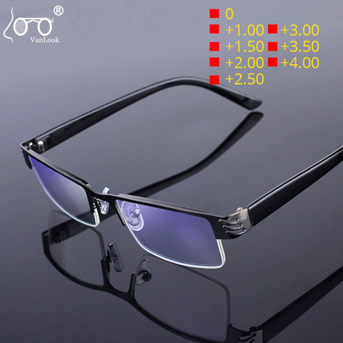 Vanlook lunettes de lecture cadres hommes métal demi jante lunettes cadre Anti bleu Ray UV pour ordinateur optique Spectacle 0 + 100 + 2.50 ► Photo 1/6