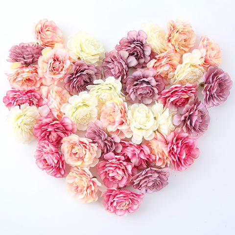 Têtes de roses artificielles en soie, 5CM, 50/lot, pour décoration de mariage, pour la maison et le jardin, pour une couronne artisanale pour boîte cadeau, Scrapbooking ► Photo 1/6