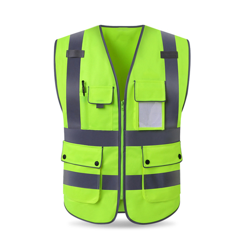 Gilet de sécurité avant à glissière gilet réfléchissant haute visibilité avec bandes réfléchissantes ► Photo 1/6