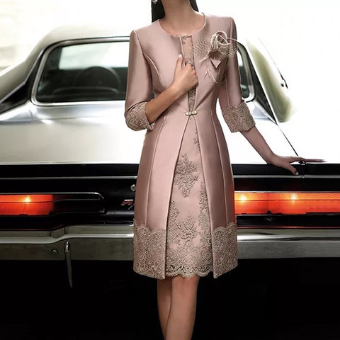 Robes mère de la mariée en dentelle de printemps, longueur aux genoux, 2 pièces avec veste, robe de soirée de mariage de haute qualité, nouvelle collection 2022 ► Photo 1/6