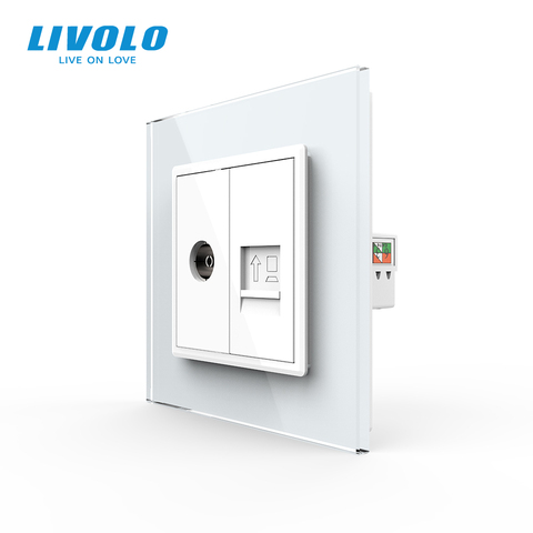 Livolo – prise murale pour ordinateur et TV, panneau en verre cristal, 2 Gangs, 7 couleurs, C791VC-11/12/13/15, sans adaptateur de prise, sans logo ► Photo 1/5