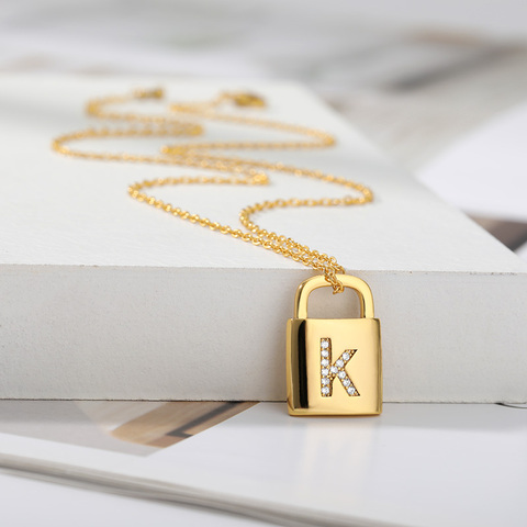 Or serrure pendentif collier ras du cou hommes Punk cadenas en acier inoxydable chaîne lettre initiale collier pour femmes Couple bijoux cadeau ► Photo 1/6