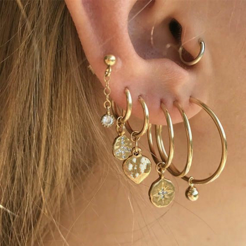 New Earrings Fashion Jewelry Gold Geometric Peace Star Sequin Earrings For Women Pendant Stud Earrings Set Wholesale ► Photo 1/5