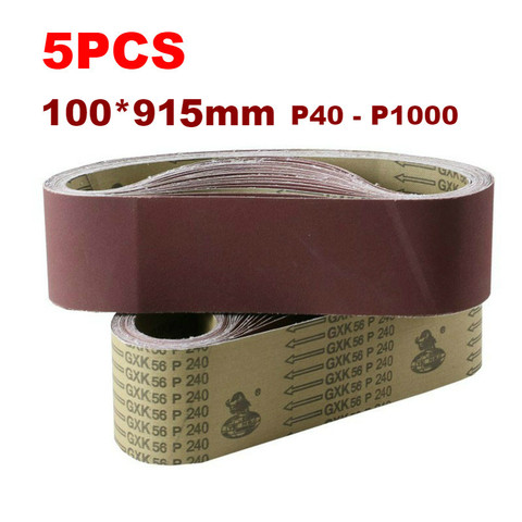 5 pièces bandes abrasives 915*100mm 40-1000 assortiment de grains métal meulage bandes d'aluminium polisseur oxyde ponceuse ► Photo 1/5