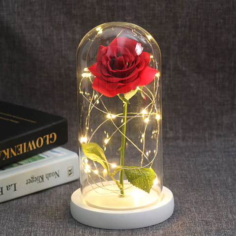 Belle rose éternelle lumineuse LED sous cloche, rose La Belle et la Bête dans un dôme de verre, cadeau pour fête des mères st valentin ► Photo 1/6