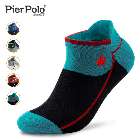 PIER POLO – chaussettes courtes en coton éponge épais pour hommes, haute qualité, 5 couleurs brodées, mode décontractée, vente en gros ► Photo 1/6