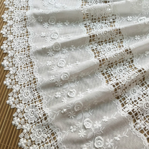 Nouveau tissu en coton blanc naturel, ajouré, broderie 3D, dentelle, vêtements faits à la main, accessoires de couture, largeur 132cm 1Yard ► Photo 1/6