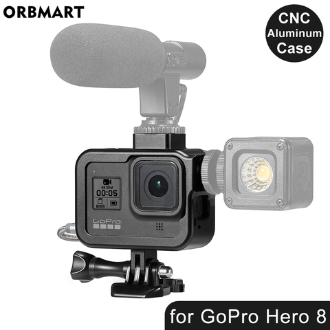 CNC boîtier en aluminium pour GoPro Hero 8 noir métal cadre Cage + protection d'écran + lentille verre trempé pour Go Pro 8 accessoires ► Photo 1/6