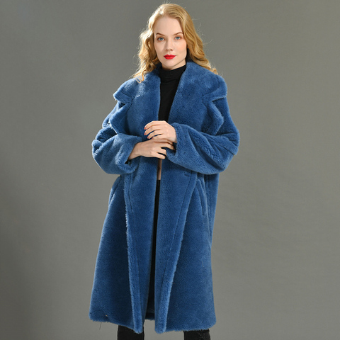 Femmes 100% réel mouton Shearling manteau décontracté automne hiver à manches longues revers fourrure vêtements d'extérieur femme laine ours en peluche veste ► Photo 1/6