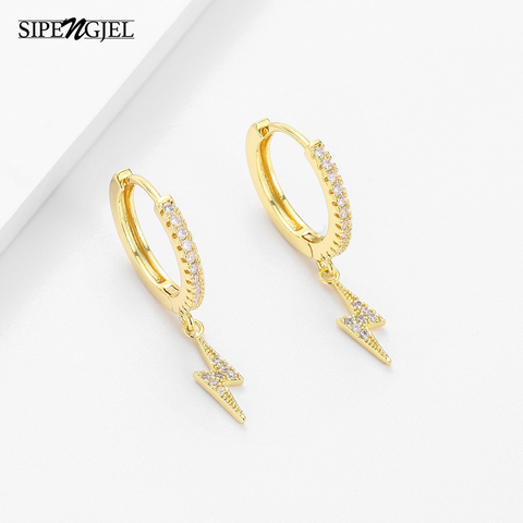 Zircon cubique à la mode or argent boucles d'oreilles paver argent cristal foudre cerceau boucles d'oreilles pour femmes bijoux pendientes aros ► Photo 1/6