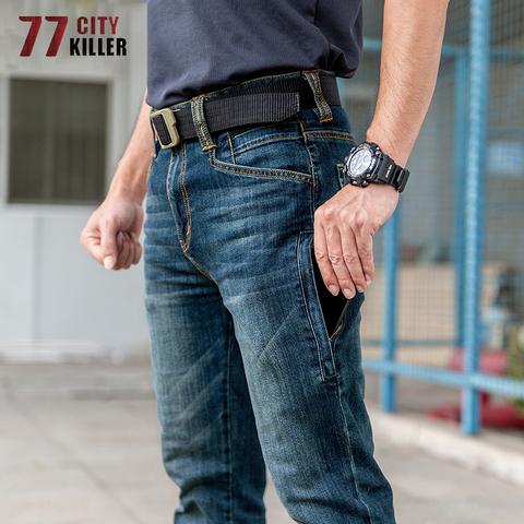 Pantalon militaire tueur en jean pour hommes, 77City Cargo élasticité, jogging tactique, plusieurs poches, pantalon Cowboy pour hommes ► Photo 1/6