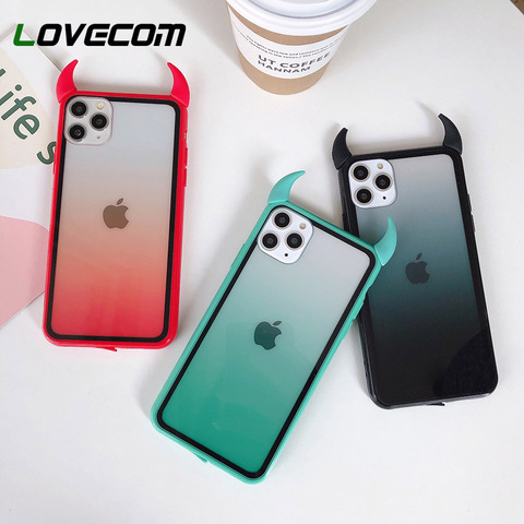 LOVECOM dégradé arc-en-ciel diable corne étui de téléphone pour iPhone 12 Mini 11 Pro Max XR X XS Max 7 8 6S Plus étui souple téléphone couverture arrière ► Photo 1/6