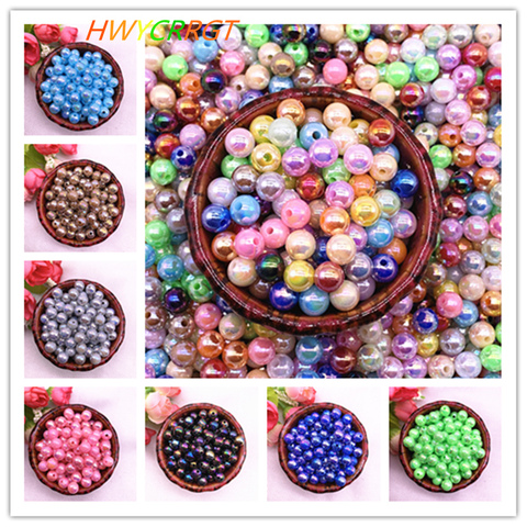 Perles d'imitation acryliques brillantes AB 6mm 8mm 10mm, perles d'espacement amples pour la fabrication de bijoux, accessoires de boucles d'oreilles DIY ► Photo 1/6