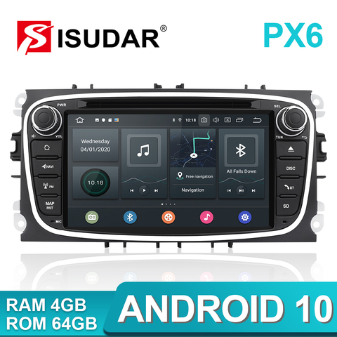 Isudar PX6 2 Din Android 10 autoradio pour FORD/Focus/S-MAX/Mondeo/C-MAX/Galaxy voiture lecteur multimédia vidéo GPS DVR USB caméra FM ► Photo 1/5