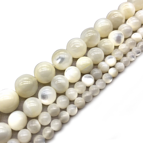 Perles naturelles en coquillage de papillon blanc, pour bricolage, fabrication de bijoux, taille 6/8/10mm, vente en gros ► Photo 1/6