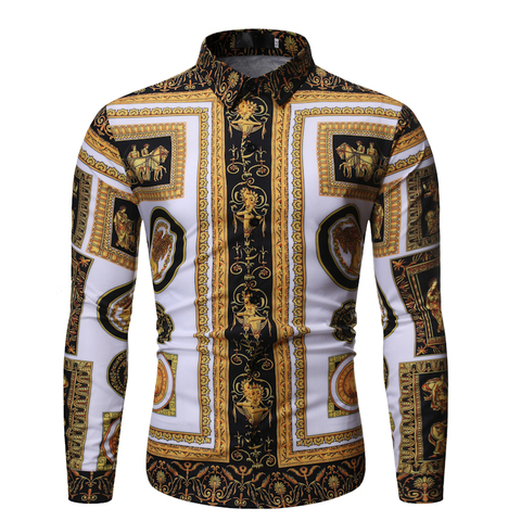 Nouveau mode hommes Baroque fleurs royales chemises de luxe marque impression concepteur robe chemises fantaisie mince décontracté Club Style ► Photo 1/6