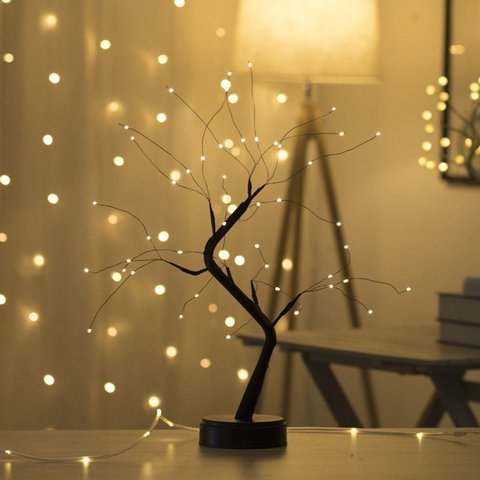 1 PC USB feu arbre lumière cuivre fil lampes de Table LED veilleuse pour la maison chambre mariage fête barre décoration de noël ► Photo 1/6