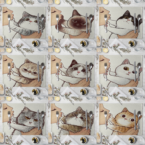 Tapis de Table en lin chat mignon dessin animé motif Animal napperons pour enfants enfants cuisine salle à manger tapis tampons ► Photo 1/6
