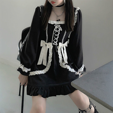 Japonais Lolita robe gothique fille Patchwork Vintage concepteur Mini robe japon Style Kawaii vêtements robes d'automne pour les femmes 2022 ► Photo 1/6