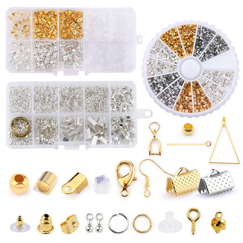 Kit de fabrication de bijoux anneaux de saut ouverts fermoirs de homard crochets de boucle d'oreille perles à sertir pour bijoux à bricoler soi-même faisant des fournitures accessoires en alliage ► Photo 1/1