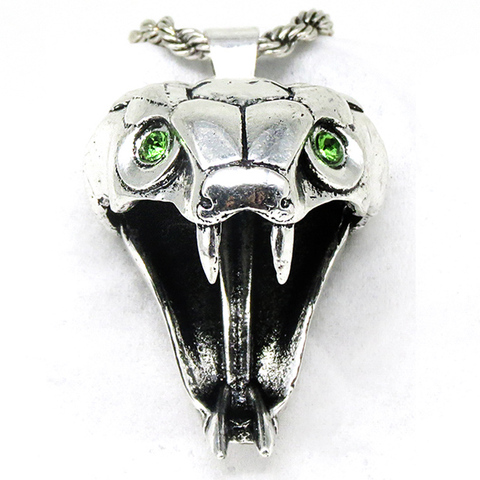 Collier pendentif viper école assistant 40*25mm couleur argent cristal vert clair animal sauvage tête de serpent médaillon chaînes collier ► Photo 1/6