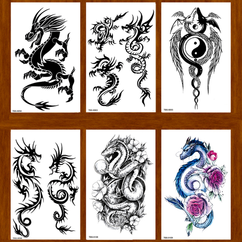 Autocollants de tatouage temporaire Dragon Six Styles pour hommes, Kit de tatouage temporaire, henné, art corporel, étanche ► Photo 1/2