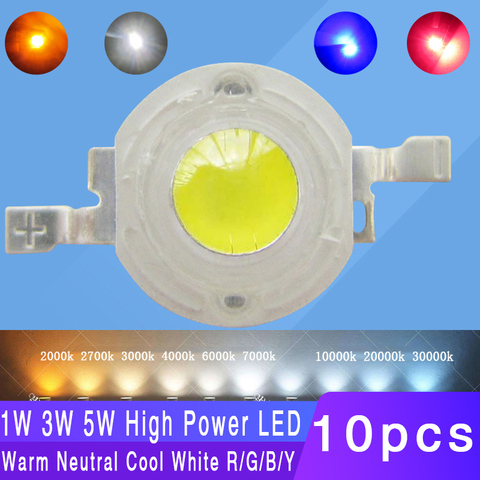Diodes lumineuses LED 1W/3W, 10 pièces, lumière de croissance, neutre, blanc froid, rouge, 660nm, bleu, 445nm, vert, jaune, IR, UV, spectre complet ► Photo 1/6