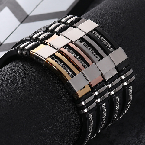 Bracelet noir en Silicone pour hommes, 2022, de Style Punk, à breloque Simple, en caoutchouc, nouveau Design ► Photo 1/6