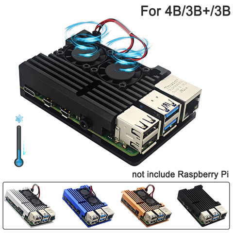 Boîtier métallique pour Raspberry Pi 4B 2022 avec double ventilateur de refroidissement, Protection en alliage d'aluminium et RPI 4/4B housses pour ► Photo 1/6