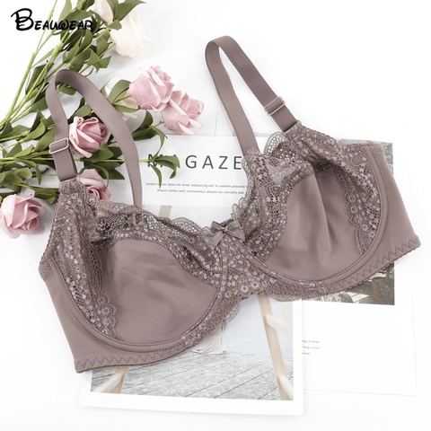 Beauwear grande taille soutiens-gorge C D DD E tasse pour femmes à armatures Non rembourré soutien-gorge dames Sexy pleine coupe sous-vêtements grande taille soutien-gorge ► Photo 1/6