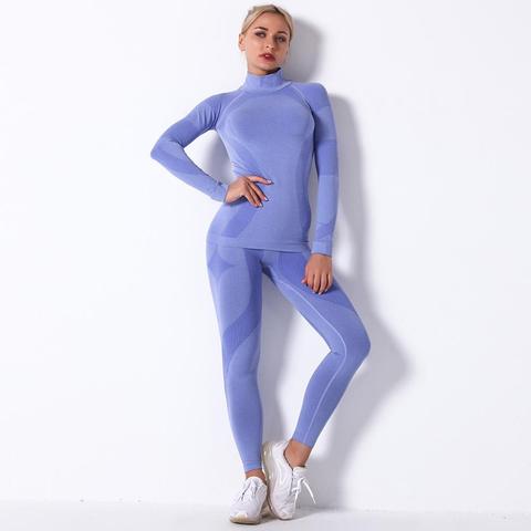 Femmes sous-vêtement thermique costume printemps automne hiver séchage rapide Thermo col roulé ensemble de sous-vêtements femme Fitness tricoté longs Johns ► Photo 1/6