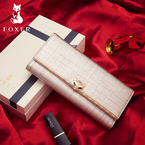 FOXER femmes en cuir de vachette femme Long portefeuille mode dame téléphone pochette sac à main de luxe sac d'argent pour dames cadeau porte carte bancaire ► Photo 1/6