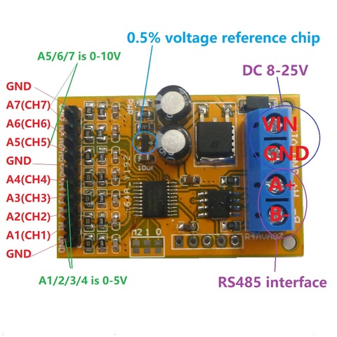 0-5V/0-10V 7ch tension analogique Acquisition RS485 Modbus RTU R4AVA07 Module ► Photo 1/6