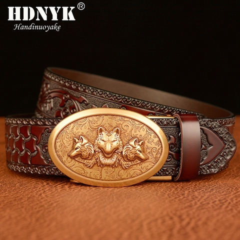 Usine Direct ceinture mode loup tête concepteur automatique boucle ceinture de haute qualité en cuir véritable ceinture pour hommes Assurance qualité ► Photo 1/5