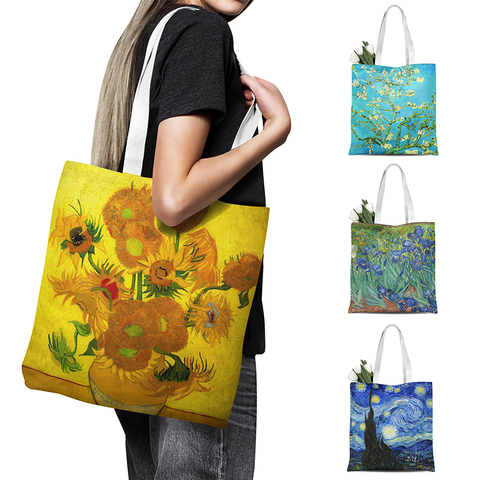 Nouveau Van Gogh peinture à l'huile toile sac fourre-tout rétro Art mode sac de voyage femmes loisirs Eco Shopping haute qualité pliable sac à main ► Photo 1/6