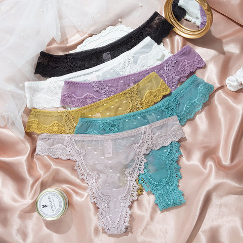 Sous-vêtements Sexy en dentelle pour femmes, dos en T, sans couture, taille basse, culotte de Fitness, motif Floral, Lingerie féminine ► Photo 1/6