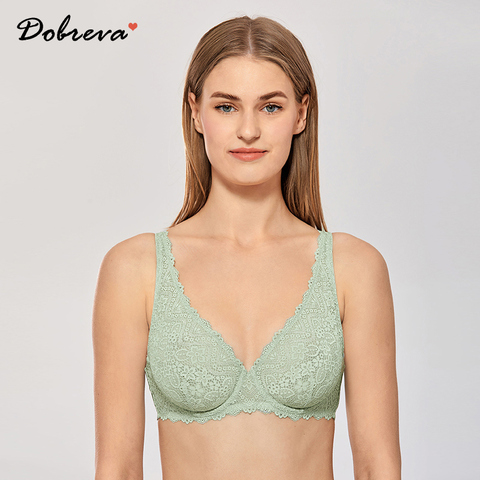 DOBREVA femme Sexy dentelle Bralette plongeant sans doublure soutien-gorge armatures grande taille coupe A-F ► Photo 1/6