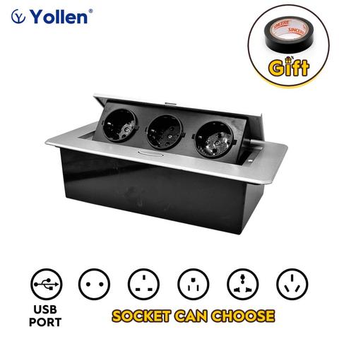 Tout le panneau en aluminium norme de l'ue Type caché prise de Table 3 voies prise électrique combinaison modulaire puissance trois prises ménage ► Photo 1/6