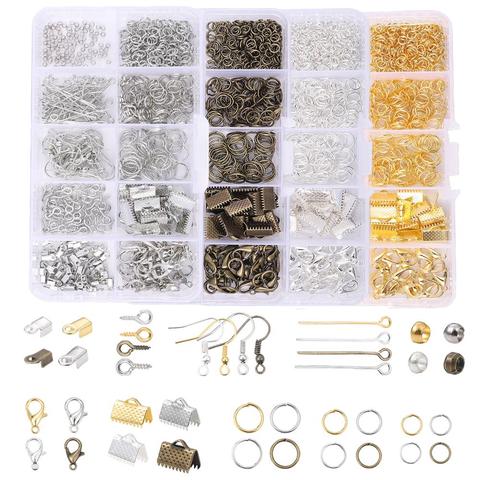 Ensemble d'accessoires en alliage, fermoirs à pince à homard, outils pour fabrication de bijoux, crochets de boucles d'oreille, ouvert, anneaux, Kit pour fabrication de bijoux ► Photo 1/6