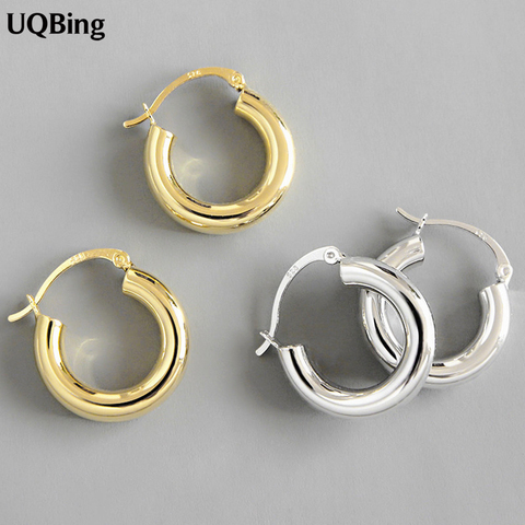 Boucles d'oreilles rondes en argent Sterling 925 pour femmes, créoles de couleur or/argent, bijoux cadeaux ► Photo 1/4