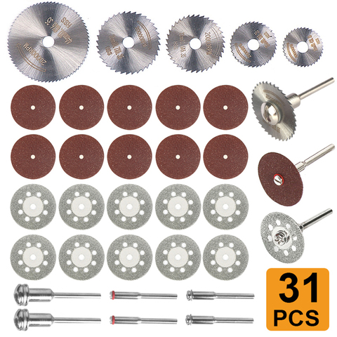 Roues de coupe en diamant HSS, lame de scie circulaire, roue de coupe Dremel, Mini perceuse, outil rotatif, accessoires, jeu d'outils pour le travail du bois, 31 pièces ► Photo 1/6