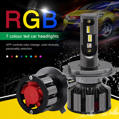 Ampoules colorées, contrôle par application et Bluetooth, pour phare de voiture RGB, H4 H7 LED, H1 H3 H8 H11 HB3 HB4 D1S D2S D3S lumière LED ► Photo 1/6