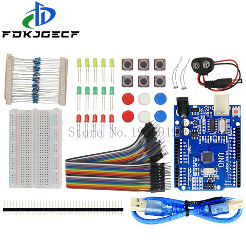 Kit de démarrage 13 en 1, nouveau kit de démarrage, mini planche à pain, LED, bouton de fil de cavalier pour arduino, compatible avec UNO R3 ► Photo 1/2