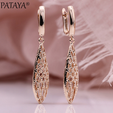 PATAYA – boucles d'oreilles longues ajourées en or Rose pour femmes, nouveau Design, rétro, mariage, bijoux tendance, cadeau, oeil de cheval, 585 ► Photo 1/6