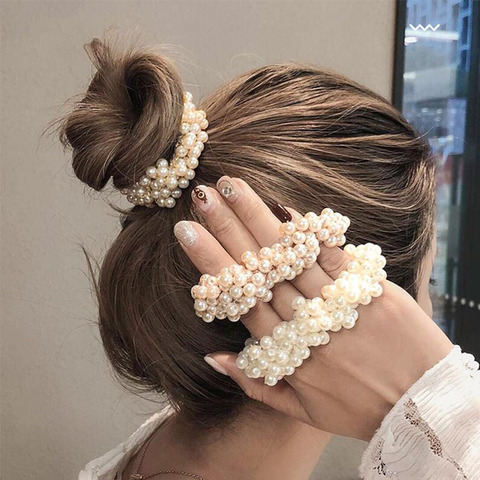 Anneau de cheveux en perles pour filles, élastique en caoutchouc, chouchou coréen, accessoires pour cheveux, 1 pièce ► Photo 1/6