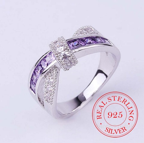 Bague De mariage en argent Sterling 100% pour homme et femme, Bijoux Vintage, cristal violet, mode 925 ► Photo 1/6
