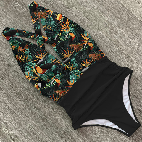 2022 Sexy une pièce maillot de bain femme à fleurs femmes maillots de bain Push Up maillots de bain body plage usure profonde col en v à volants Monokini ► Photo 1/6