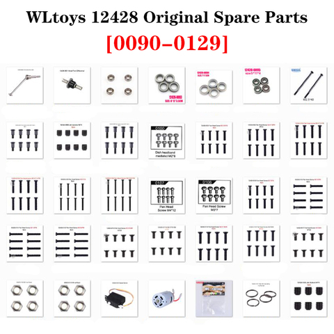 Wltoys – pièces de rechange de voiture 12428 originales, 0090 – 0129, 12428 RC, roulement/vis/différentiel/Servo/écrou/moteur/chargeur USB/lumière ► Photo 1/6