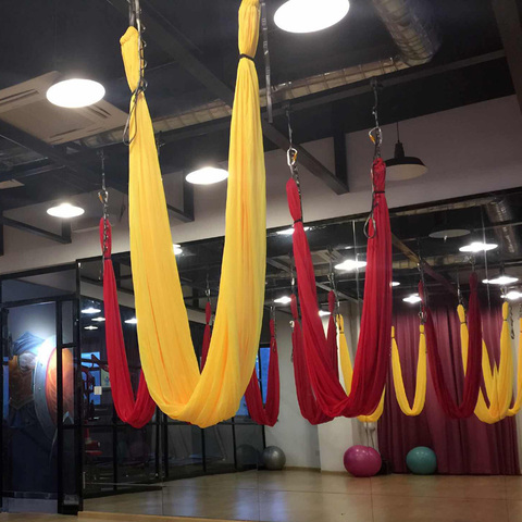 5*2.8M mouche Yoga hamac couleur unie Anti gravité Yoga balançoire aérienne Inversion Air Yoga balançoire ensemble complet équipement d'exercice à domicile ► Photo 1/6